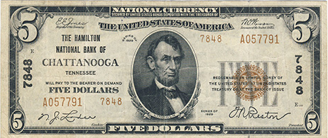 $5 Hamilton NB Chattanooga Ch7848 1929 T-2